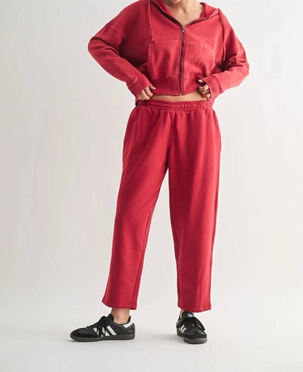 NEW MONO B mineral wash luxe wide-leg sweatpants in garnet red